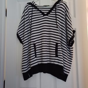 L-R-L Lauren Active Womens Size CL Striped Blue and White Women's Sweater Hooded